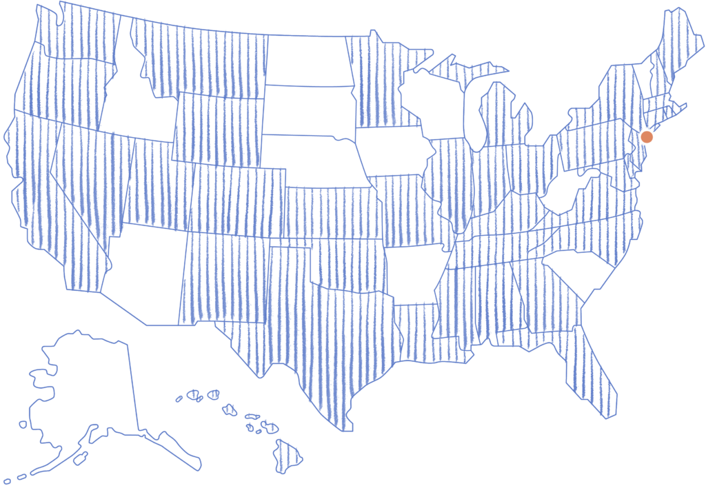 Map of the United States with the states PPL has worked in highlighted