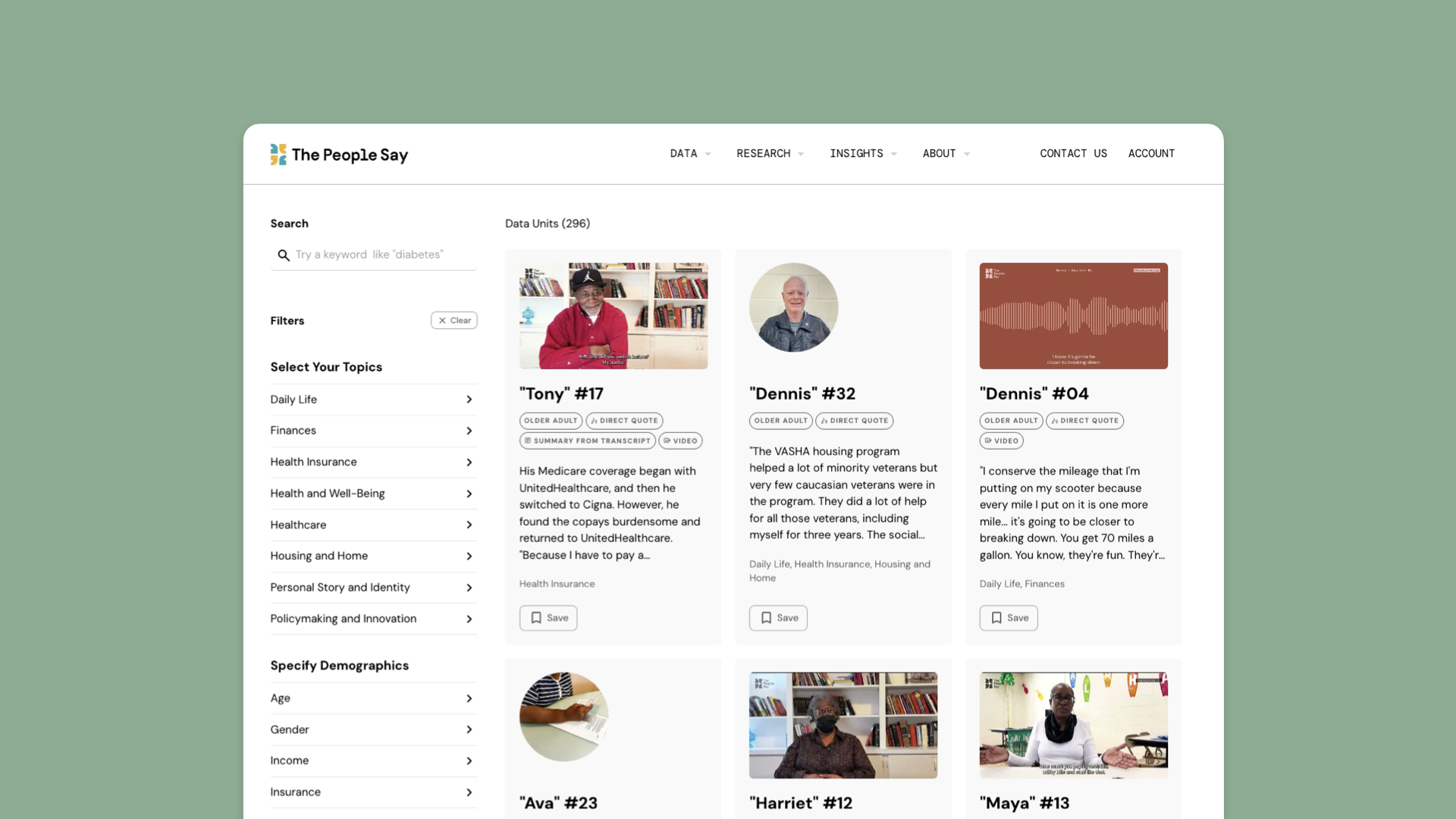A screenshot of the search page for The People Say