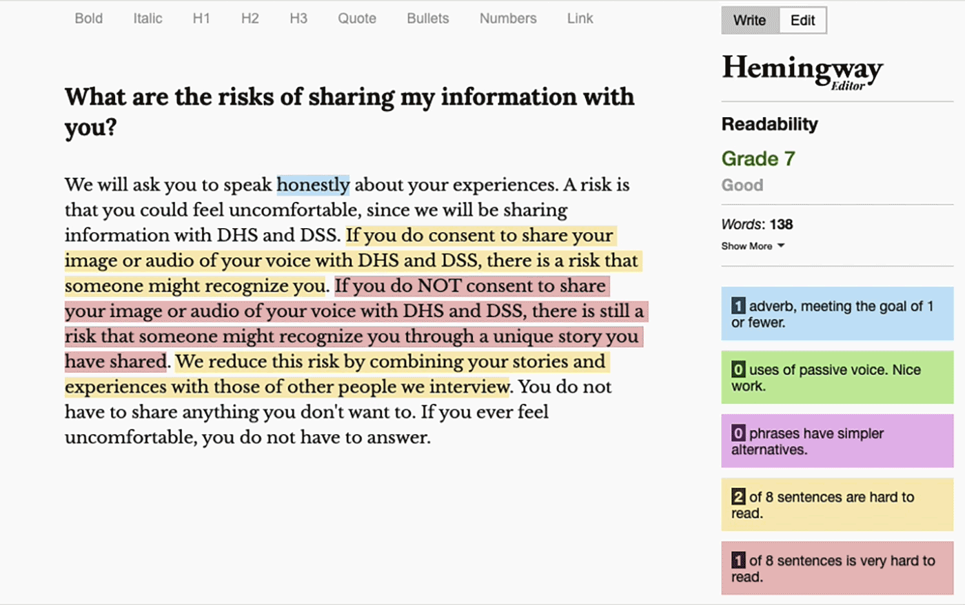 A screen-recording of the Hemingway Editor in-use.