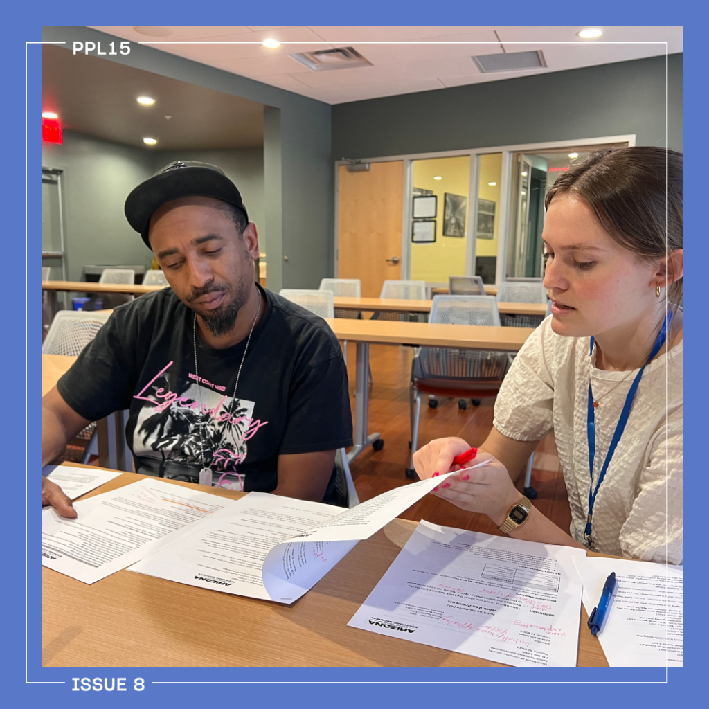 A PPL researcher meets with a research participant.